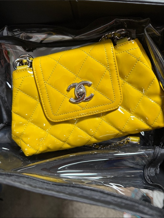 CHANEL Handbags - CHANEL Yellow Patent Quilted Flap Shoulder Bag with Chain Strap